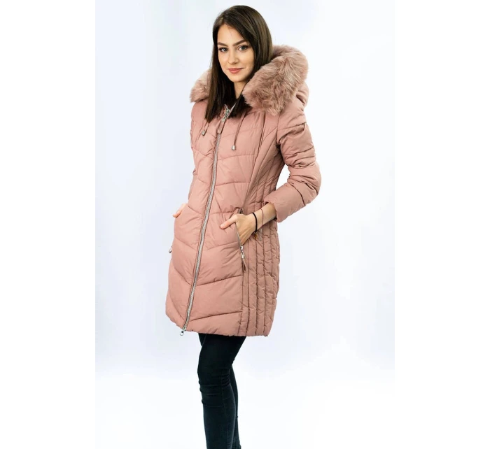 DŁUGA PIKOWANA KURTKA DAMSKA ZIMOWA RÓŻ model 21241982 - Libland