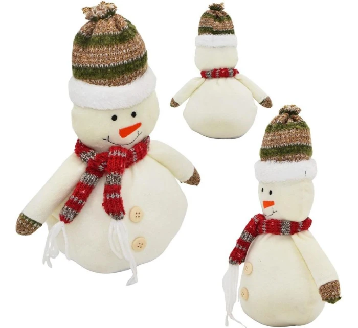 DEKORATIVNÍ SNĚHULÁK 23CM S ČEPICÍ A ŠÁLOU