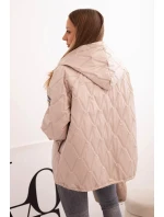 Dámská prošívaná bunda s kapucí tmavě béžová