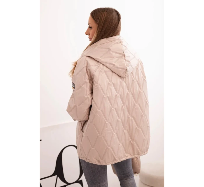 Dámská prošívaná bunda s kapucí tmavě béžová