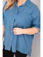 Dámská košile Plus Size z lyocellu s prodlouženým zadním dílem a rukávem na knoflík džínová