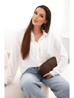 Dámská viskózová košile s dlouhým rukávem a volánky bílá Dámská viskózová košile s dlouhým rukávem a volánky bílá