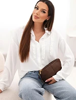 Dámská viskózová košile s dlouhým rukávem a volánky bílá
