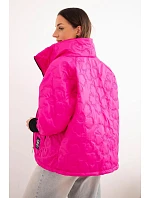 Dámská jarní prošívaná bunda s ozdobným vzorem a zipem růžový neon