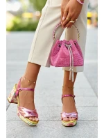 Dámské sandály na podpatku ve květech D&A CR980 růžové