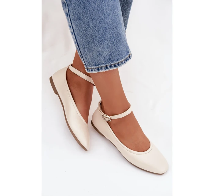 Dámské baleríny s páskem a sponou béžové model 21747629 - Boto