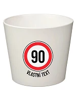 Bílý keramický květináč - narozeninová dopravní značka - velký