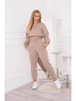 Zateplená souprava s krátkou mikinou tmavě béžová Zateplená souprava s krátkou mikinou tmavě béžová