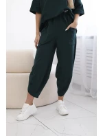 Bavlněný komplet halenka + kalhoty tmavě zelená