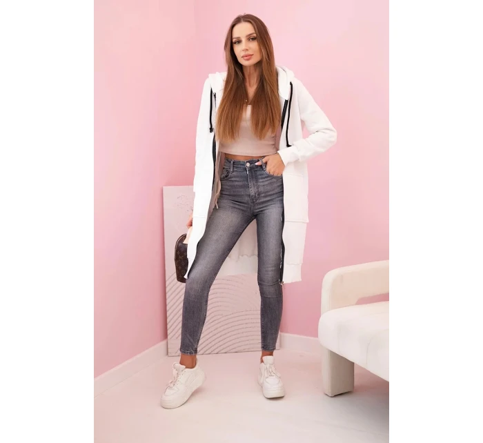 Dámská zateplená mikina s kapucí a zipem ecru