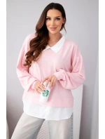 Dámská máslová mikina z viskózy s model 22014157 vsadkou světle růžová - K-Fashion