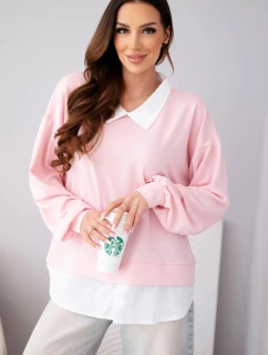 Dámská máslová mikina z viskózy s model 22014157 vsadkou světle růžová - K-Fashion