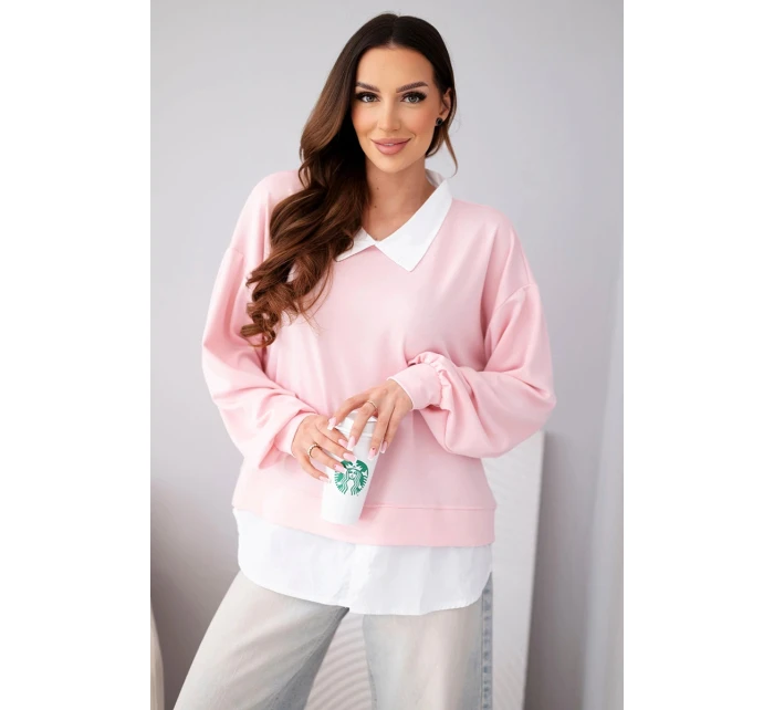 Dámská máslová mikina z viskózy s model 22014157 vsadkou světle růžová - K-Fashion