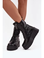 Kožené dámské obuv s ozdobou zateplené černé model 21713770 - Boto Kožené dámské obuv s ozdobou zateplené černé model 21713770 - Boto