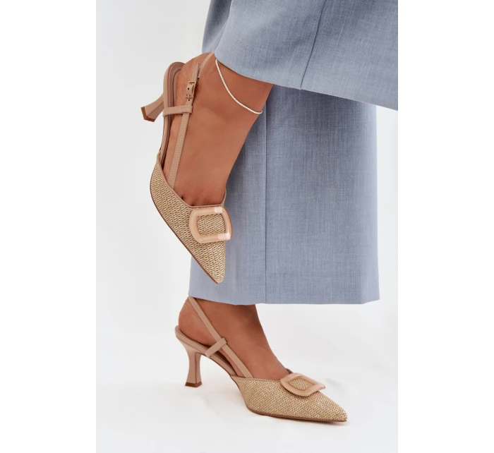 Dámské sandály na podpatku s ozdobným prvkem Nude Eslina