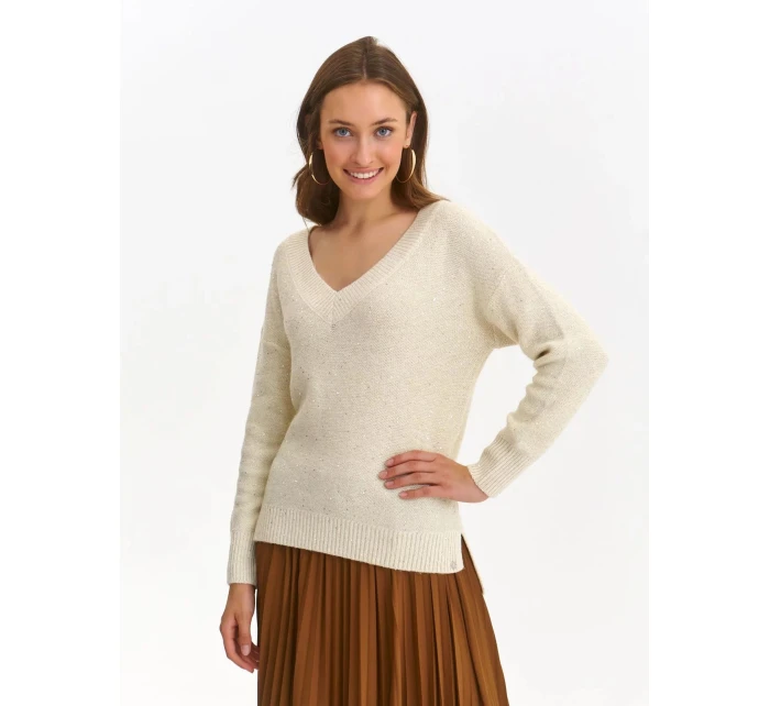 Dámský svetr model 19585985 Ecru se zlatou nití - Top Secret