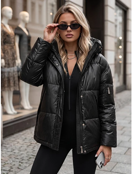 Dámská zimní prošívaná bunda s kapucí, černá, FashionStreet TY5966 Dámská zimní prošívaná bunda s kapucí, černá, FashionStreet TY5966