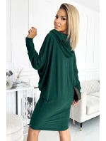 Dámské netopýří šaty v lahvově zelené barvě s kapucí 400-1