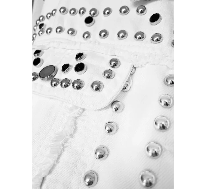 Bílá dámská džínová bunda s ozdobnými kamínky (M7010) Bílá dámská džínová bunda s ozdobnými kamínky (M7010)