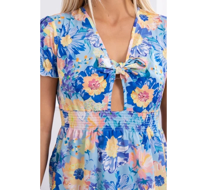 Květinové šaty s výstřihem do V modré