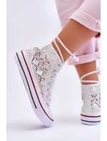 Dámské krajkové vysoké tenisky bílá model 21621978 - Boto