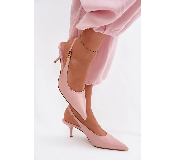 Dámské sandály z umělé kůže na podpatku Růžové model 22102970 - Boto