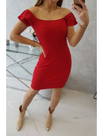 Žebrované šaty s volánky červené