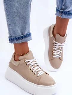 Dámská kožená sportovní obuv na platformě Beige Lemar
