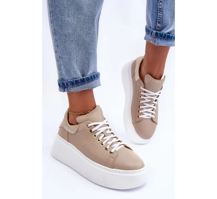 Dámská kožená sportovní obuv na platformě Beige Lemar Dámská kožená sportovní obuv na platformě Beige Lemar