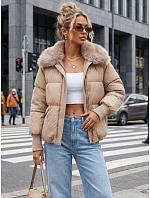 Dámská zimní prošívaná bunda s kožešinou, béžová, FashionStreet TY5816 Dámská zimní prošívaná bunda s kožešinou, béžová, FashionStreet TY5816