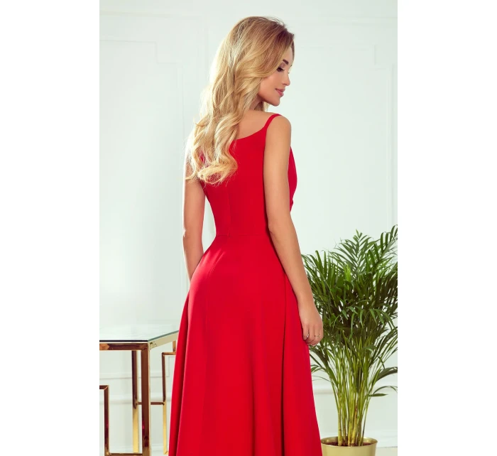 CHIARA Elegantní červené dámské maxi šaty na ramínkách model 21819737 - numoco