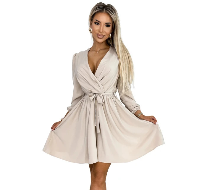 339-4 BINDY Dámské šaty s výstřihem a páskem - BEACH 339-4 BINDY Dámské šaty s výstřihem a páskem - BEACH