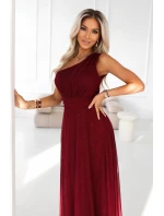 656-1 Dlouhé třpytivé večerní šaty na jedno rameno - vínové 656-1 Dlouhé třpytivé večerní šaty na jedno rameno - vínové
