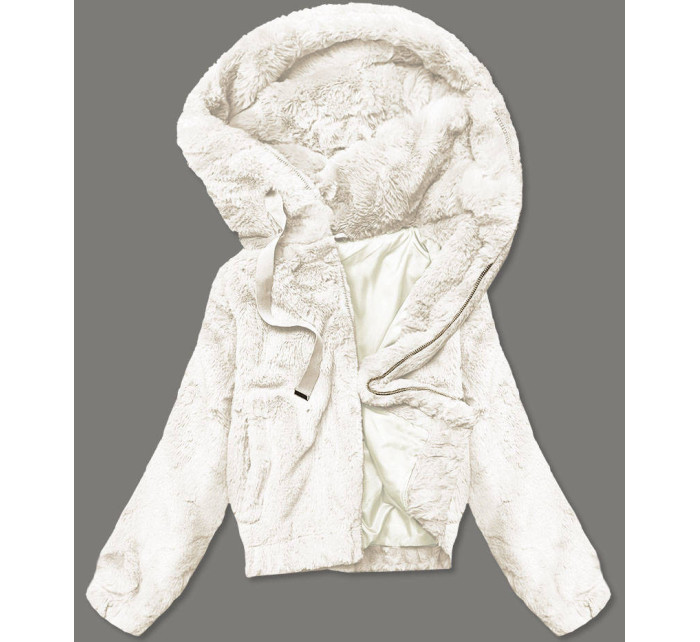 Krátká dámská kožešinová bunda v ecru barvě (R8050-26)