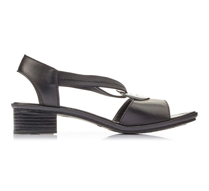 Dámské kožené sandály s pásky černé model 22050364 - Rieker Dámské kožené sandály s pásky černé model 22050364 - Rieker