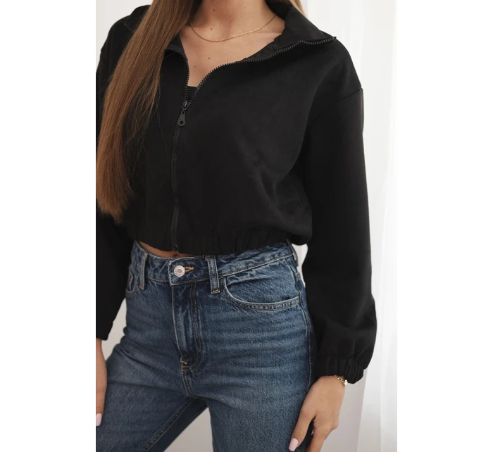 Semišová mikina na zip Černý
