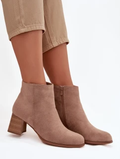 Dámské kotníkové boty na podpatku Eko semiš Béžové model 21744702 - Boto