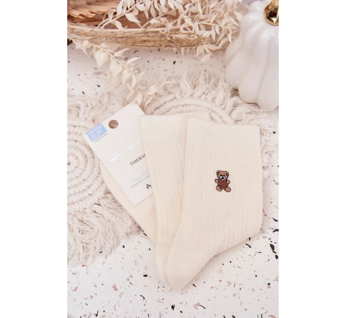 Teplé dámské ponožky s vlnou Medvěd Ecru Teplé dámské ponožky s vlnou Medvěd Ecru