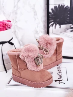 Dívčí Sněhové Teple Boty S Kožešinou Semišové Růžové Amelia