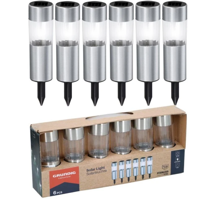 SOLÁRNÍ LAMPA 4,5X15CM INOX 6KS GRUNDIG SOLÁRNÍ LAMPA 4,5X15CM INOX 6KS GRUNDIG
