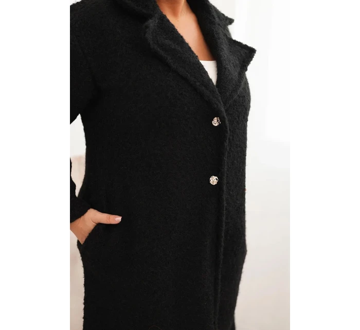 Dámský kabát Plus Size s vlnou a velkým límcem černý