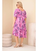 Dámské viskózové šaty ve velikosti Plus Size s krátkým rukávem a paisley vzorem tmavě růžová