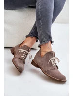 Semišové Polobotky Šněrovací Na Plochém Podpatku Tmavě Béžové model 21670931 - Zazoo