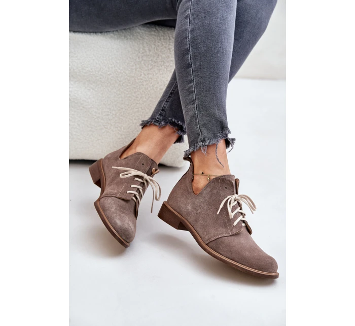 Semišové Polobotky Šněrovací Na Plochém Podpatku Tmavě Béžové model 21670931 - Zazoo