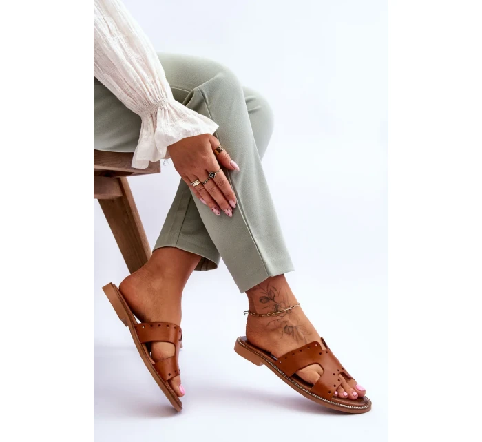 Dámské sandály s ozdobnými výřezy Hnědá Emily