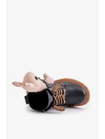 Kožené Zateplené Dětské Kotníkové Boty Na Zip S Medvídkem Vinceza Černé Kožené Zateplené Dětské Kotníkové Boty Na Zip S Medvídkem Vinceza Černé