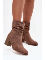 Dámské kotníkové boty s řasením na sloupkovém podpatku S.Barski – hnědé