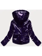 Tmavě modrá lesklá prošívaná dámská bunda s kapucí model 14764934 - S'WEST
