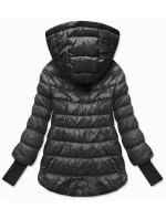 Krátká dámská bunda v grafitové barvě s stahovacími lemy model 21809016 - MINORITY Krátká dámská bunda v grafitové barvě s stahovacími lemy model 21809016 - MINORITY