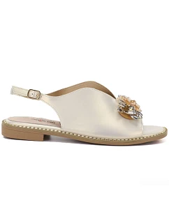 Dámské kožené ploché sandály s krystaly zlaté S.Barski 61-6004